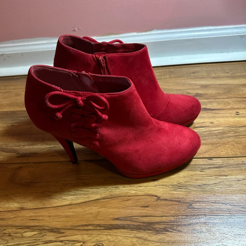 Red booties with bow